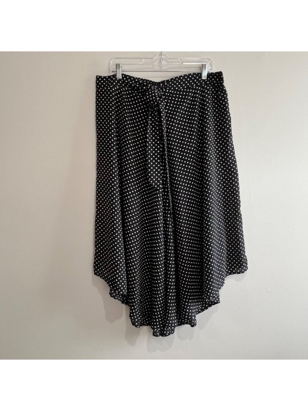 New Directions Midi Skirt Black White Polka Dot Womens L Asymmetrical Hem